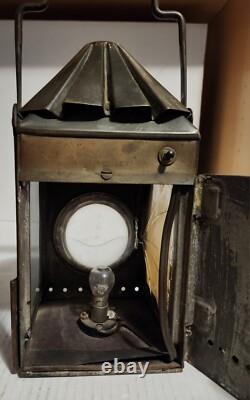 Antique Copper Police Railroad Lantern Bullseye Lens Lamp Converted to Electric