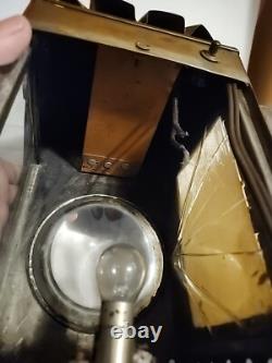 Antique Copper Police Railroad Lantern Bullseye Lens Lamp Converted to Electric