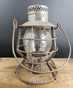 Antique Delaware & Hudson Railroad Dressel Lantern Cast Script Globe DHCo