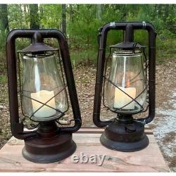 Antique Dietz Monarch Railroad Oil Lantern Pair Tubular Kerosene Lamps