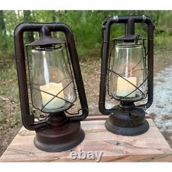 Antique Dietz Monarch Railroad Oil Lantern Pair Tubular Kerosene Lamps