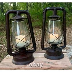 Antique Dietz Monarch Railroad Oil Lantern Pair Tubular Kerosene Lamps
