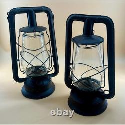 Antique Dietz Monarch Railroad Oil Lantern Pair Tubular Kerosene Lamps