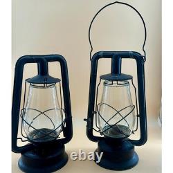 Antique Dietz Monarch Railroad Oil Lantern Pair Tubular Kerosene Lamps