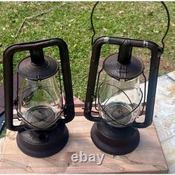Antique Dietz Monarch Railroad Oil Lantern Pair Tubular Kerosene Lamps
