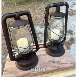 Antique Dietz Monarch Railroad Oil Lantern Pair Tubular Kerosene Lamps