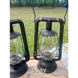 Antique Dietz Monarch Railroad Oil Lantern Pair Tubular Kerosene Lamps