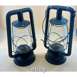 Antique Dietz Monarch Railroad Oil Lantern Pair Tubular Kerosene Lamps