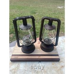 Antique Dietz Monarch Railroad Oil Lantern Pair Tubular Kerosene Lamps