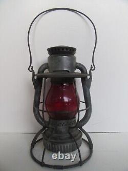 Antique Dietz New York Central Line Ruby Embossed Shade Railroad Lantern