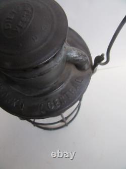 Antique Dietz New York Central Line Ruby Embossed Shade Railroad Lantern