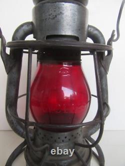 Antique Dietz New York Central Line Ruby Embossed Shade Railroad Lantern