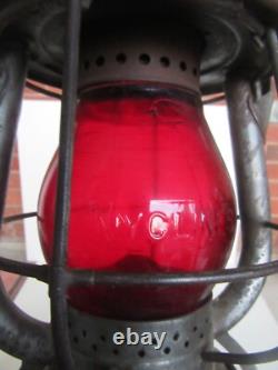 Antique Dietz New York Central Line Ruby Embossed Shade Railroad Lantern