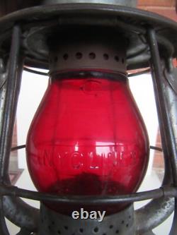 Antique Dietz New York Central Line Ruby Embossed Shade Railroad Lantern