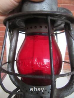 Antique Dietz New York Central Line Ruby Embossed Shade Railroad Lantern