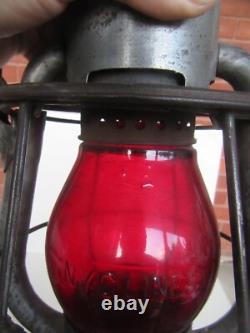 Antique Dietz New York Central Line Ruby Embossed Shade Railroad Lantern