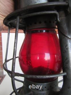 Antique Dietz New York Central Line Ruby Embossed Shade Railroad Lantern