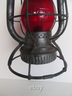Antique Dietz New York Central Line Ruby Embossed Shade Railroad Lantern