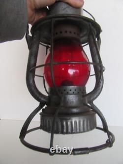 Antique Dietz New York Central Line Ruby Embossed Shade Railroad Lantern