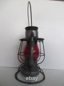 Antique Dietz New York Central Line Ruby Embossed Shade Railroad Lantern