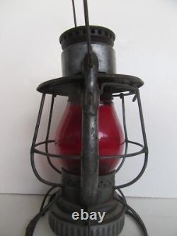 Antique Dietz New York Central Line Ruby Embossed Shade Railroad Lantern