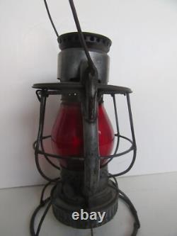 Antique Dietz New York Central Line Ruby Embossed Shade Railroad Lantern
