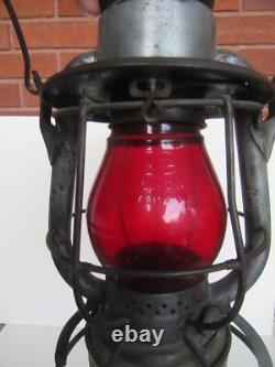 Antique Dietz New York Central Line Ruby Embossed Shade Railroad Lantern