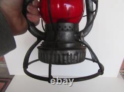 Antique Dietz New York Central Line Ruby Embossed Shade Railroad Lantern