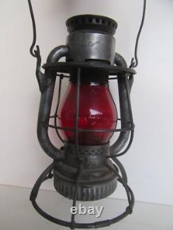 Antique Dietz New York Central Line Ruby Embossed Shade Railroad Lantern