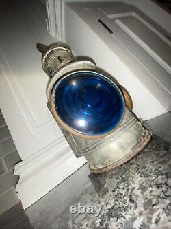 Antique Dietz Twin Bullseye Lamp Lantern Railroad Nautical Blue & Red Glass Lens