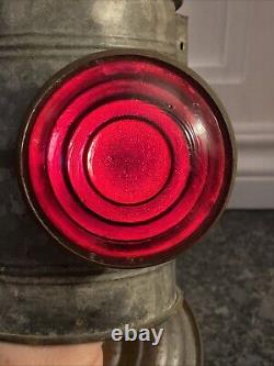 Antique Dietz Twin Bullseye Lamp Lantern Railroad Nautical Blue & Red Glass Lens