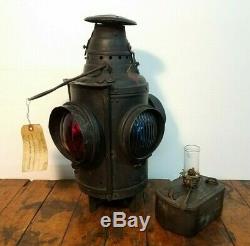 Antique Dressel 4-Way Red Green Railroad Switch Signal Lantern, Rutland Railway