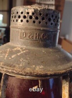 Antique Dressel Manufacturing Corp. D&H Red Glass Chimney Railroad Lantern