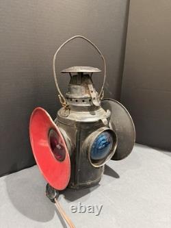 Antique Dressel Railroad Signal Lantern NJ USA Blue & Red Lens Train Lamp