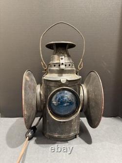 Antique Dressel Railroad Signal Lantern NJ USA Blue & Red Lens Train Lamp