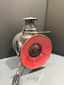 Antique Dressel Railroad Signal Lantern NJ USA Blue & Red Lens Train Lamp