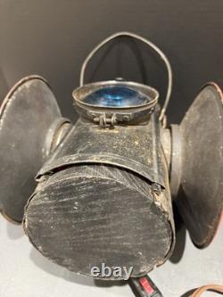 Antique Dressel Railroad Signal Lantern NJ USA Blue & Red Lens Train Lamp