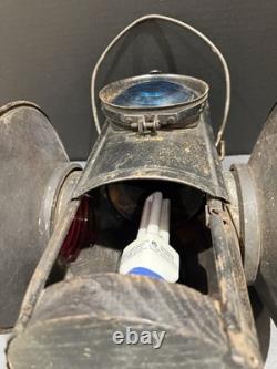 Antique Dressel Railroad Signal Lantern NJ USA Blue & Red Lens Train Lamp