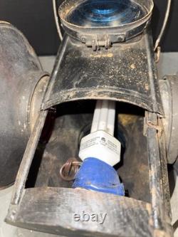 Antique Dressel Railroad Signal Lantern NJ USA Blue & Red Lens Train Lamp