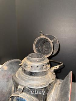 Antique Dressel Railroad Signal Lantern NJ USA Blue & Red Lens Train Lamp
