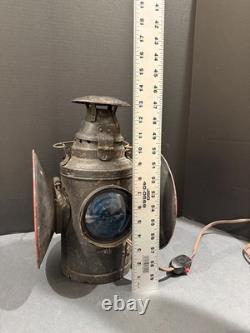 Antique Dressel Railroad Signal Lantern NJ USA Blue & Red Lens Train Lamp