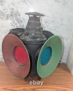 Antique Dressel Railroad Switch Signal Lamp Complete w Cats Eye Lenses & Chimney