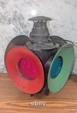 Antique Dressel Railroad Switch Signal Lamp Complete w Cats Eye Lenses & Chimney