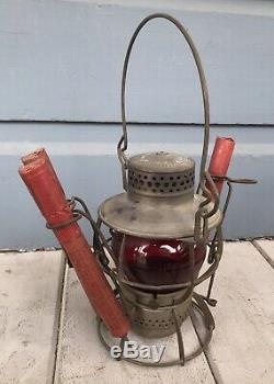Antique Dressel Southern Pacific Railroad Lantern with Unusual Fusee Flare Carrier