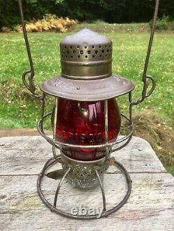 Antique FRISCO Railroad Lantern Star Headlight Red Corning Cast Globe