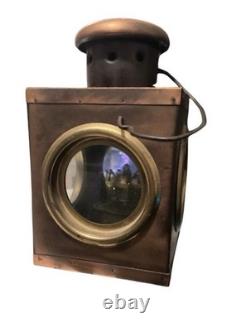 Antique French Victorian Railway Lantern Brass Copper Glass Oil Lamp
