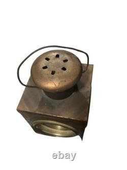 Antique French Victorian Railway Lantern Brass Copper Glass Oil Lamp