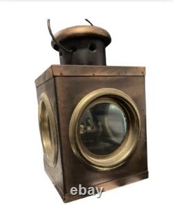 Antique French Victorian Railway Lantern Brass Copper Glass Oil Lamp