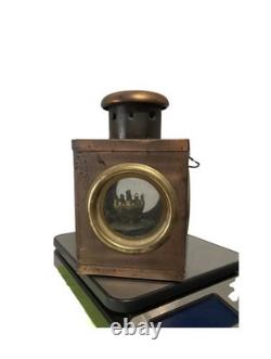 Antique French Victorian Railway Lantern Brass Copper Glass Oil Lamp