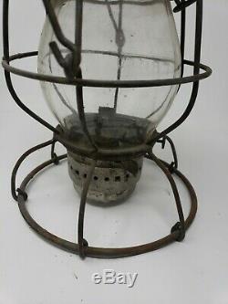 Antique Frisco Tall Railroad Lantern Clear Etched Frisco in Shield Globe Handlan